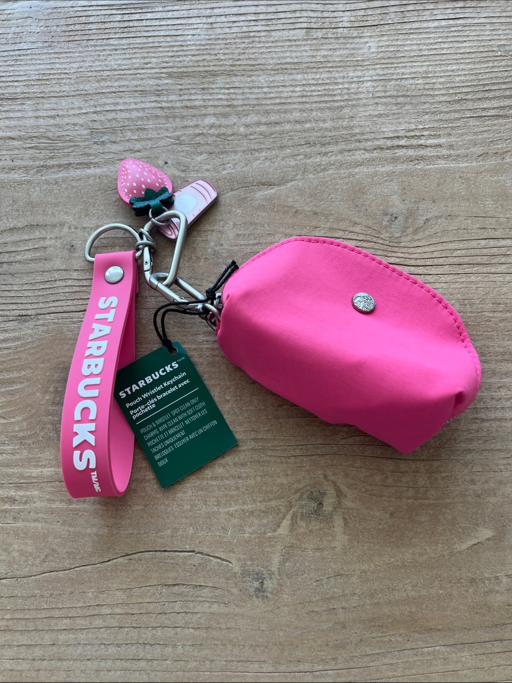 Starbucks Pink Keychain Pouch with Strawberry Charm